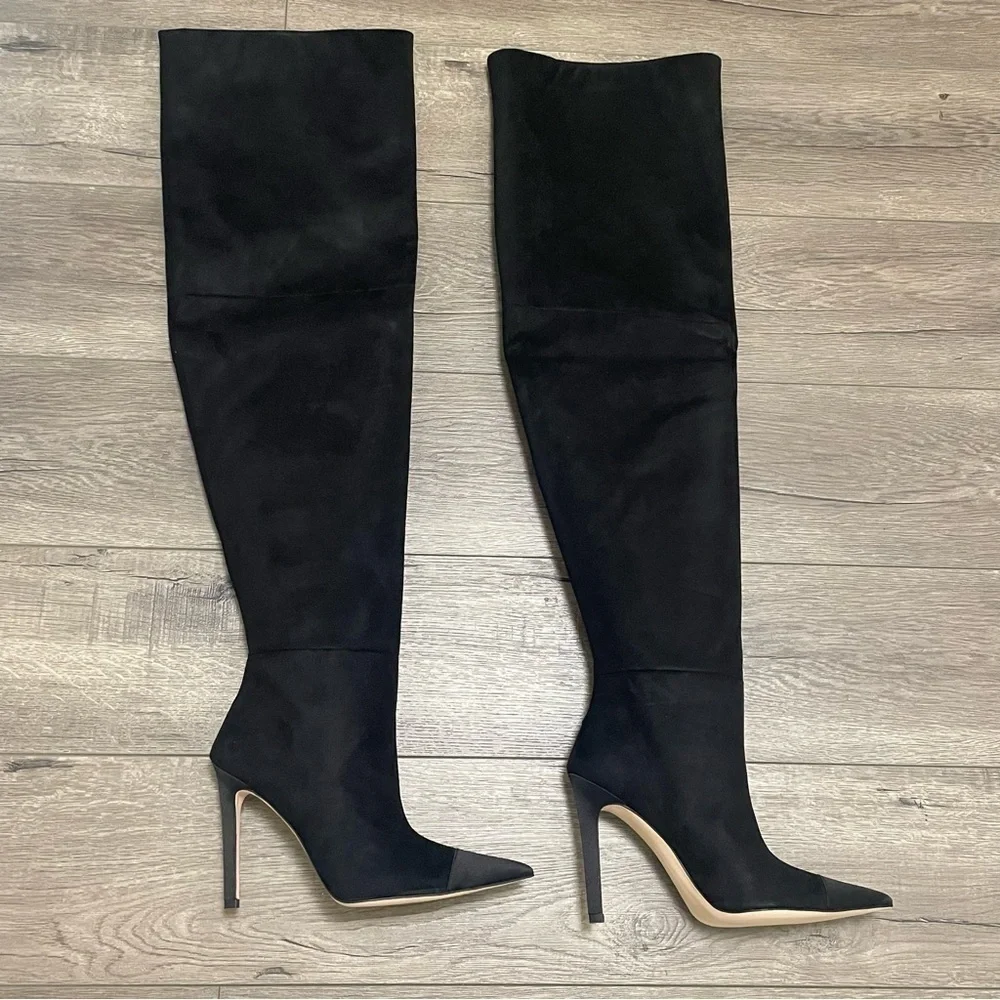 Good American Women's Over the Knee Slouch Boot Black Stiletto NEW Sz 7.5